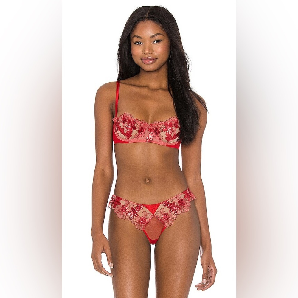 Fleur du Mal Red Violet Balconette Bra Rouge Floral Embroidered Bra